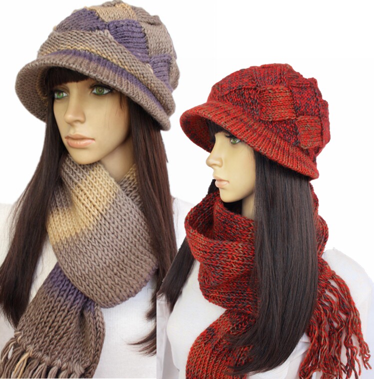 纯羊毛帽子围巾两件套加绒加厚保暖毛线帽手工针织帽围巾妈妈礼物