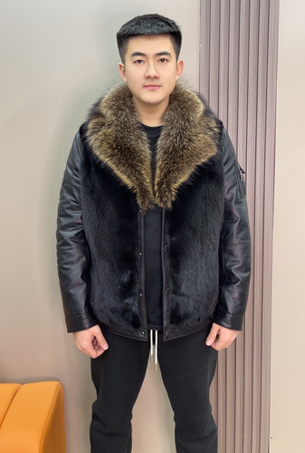 貂皮外套男整貂皮草貉子毛领短款皮衣男真皮羽绒服胎牛皮皮毛一体