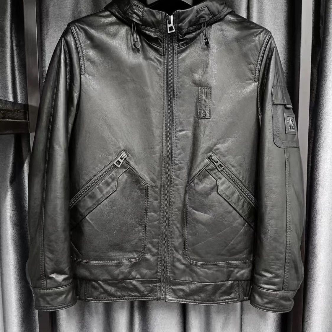 真皮皮衣男士整貂水貂内胆短款山羊皮连帽皮毛一体貂皮大衣外套冬