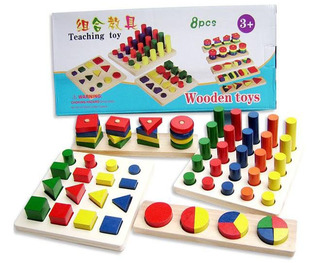 早教玩具幼儿园数学区材料 蒙氏蒙台梭利几何体组合教具8八件套装