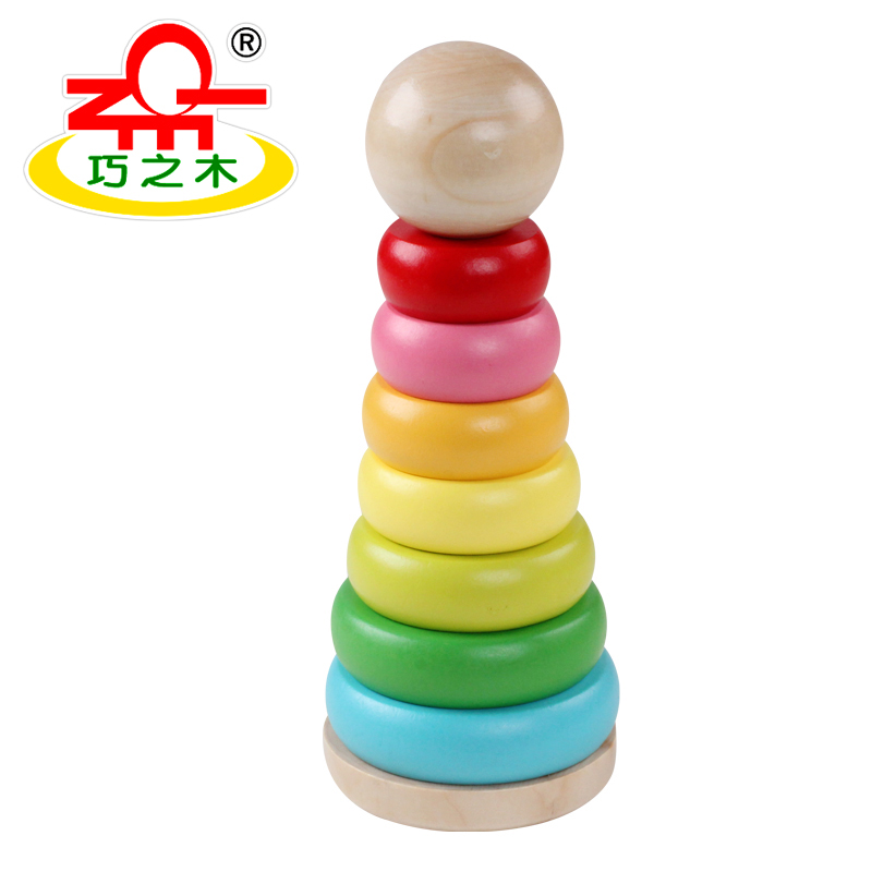 木制套塔彩虹塔叠套圈不倒翁积木