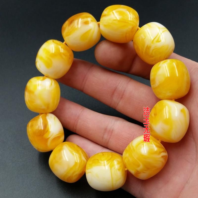 高档精美 蜜蜡桶珠手链花蜜蜡路路通手链男女同款蜜蜡手链手串