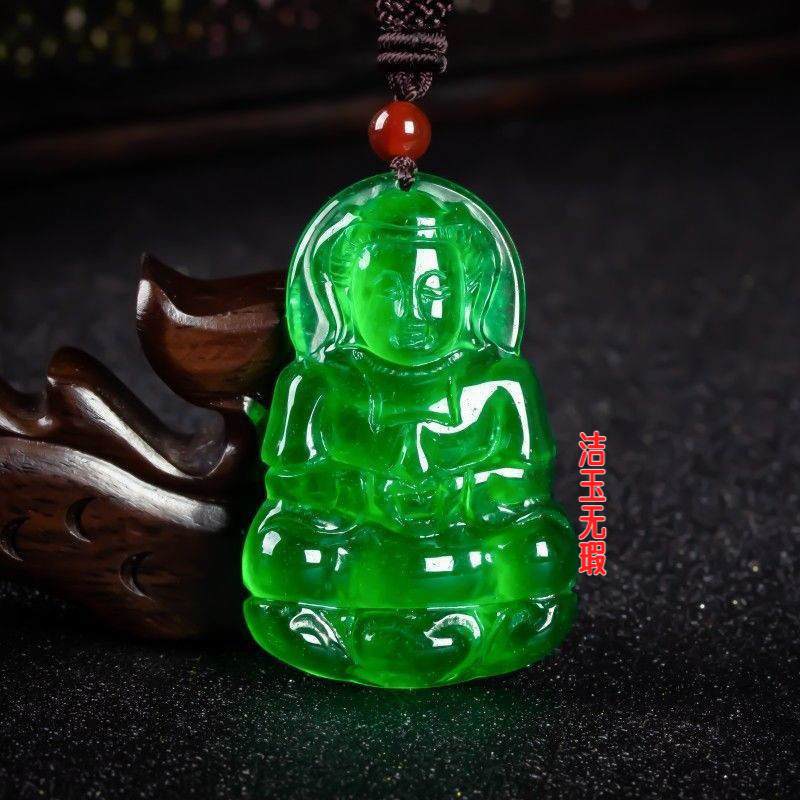 翡翠色高冰绿观音吊坠 男女款 项链挂件观音菩萨玉坠子 绿