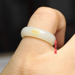 和田玉色戒指带皮一级羊脂白玉洒原皮工艺品指环男女款仿