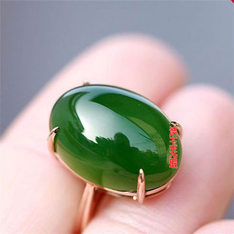 3D硬配钻石镶嵌和田玉色色戒指女玉石碧色玉色指环女品牌