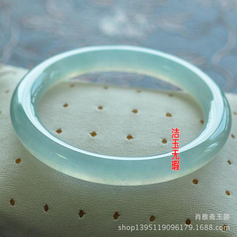 翡翠色圆条冰种石英岩淡绿色水沫玉手镯女款玉石玉镯老坑料手镯