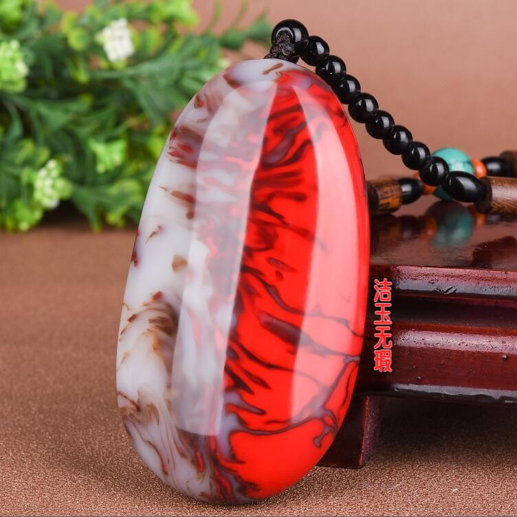 玉把件戈壁玉鸡血玉手把件丝玉原石手玩件鸡血红玉手饰