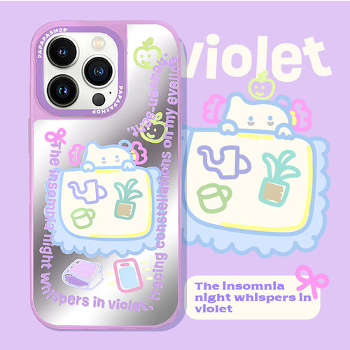 紫猫咪苹果镜面手机壳