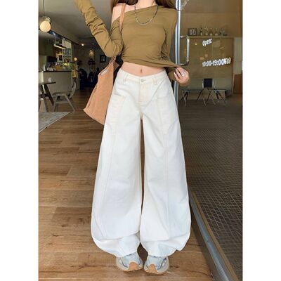 可可//【搭配王】订制版白杏阔腿工装版型上衣配牛仔裤美式破裂