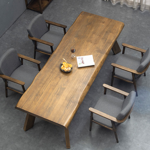 北欧餐桌椅组合咖啡店实木长桌客厅餐厅原木大板茶桌长方形大桌子