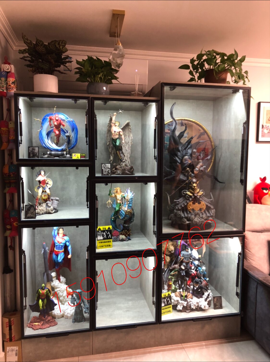 全新定做手办模型柜乐高柜火影龙珠系列展示柜液压杆助力翻盖门柜