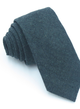 领带男时尚6cm窄版深绿色拉毛全棉职业手打韩版制服上班职业墨绿