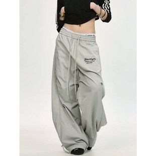 美式 束脚休闲裤 复古街头辣妹灰色工装 女设计感降落伞裤 女 裤 弯刀裤