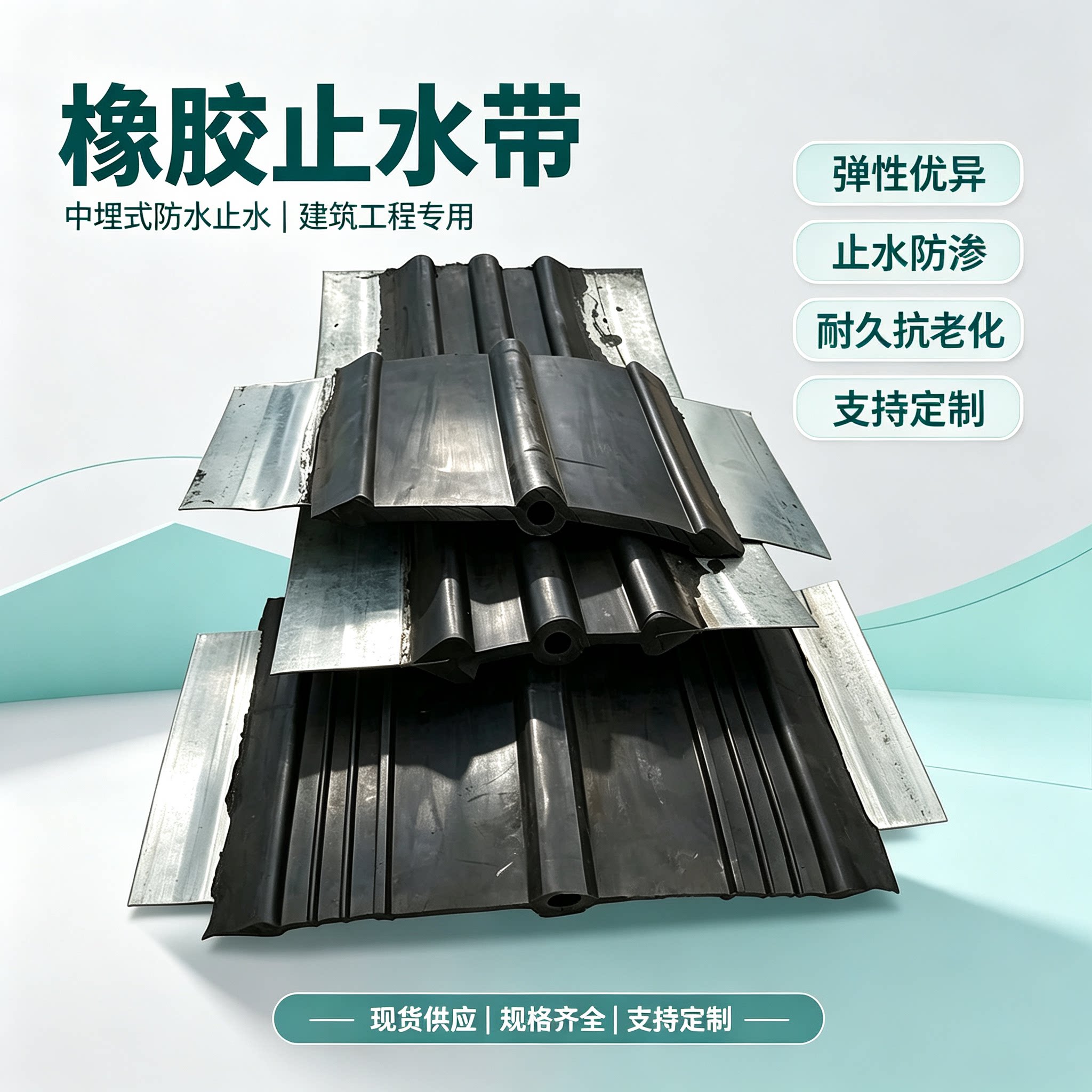 中埋式橡胶止水带651型止水带外贴式可卸式钢边式遇水膨胀止水带