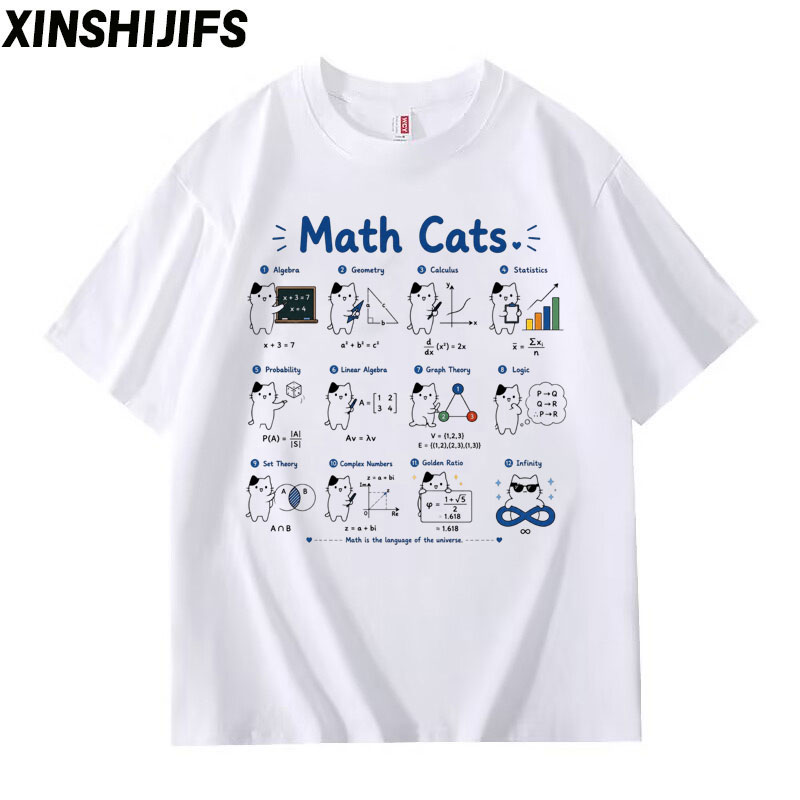 纯棉数学猫咪印花短袖T恤男女图片