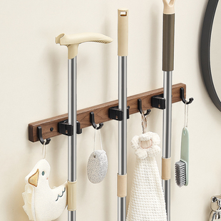 胡桃木化妆室拖把壁挂夹浴室免打孔强力门后放扫把拖布固定器挂钩