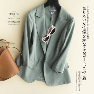 春夏新韩版修身显瘦女士西服丝麻通勤七分袖薄款小西装外套女短款