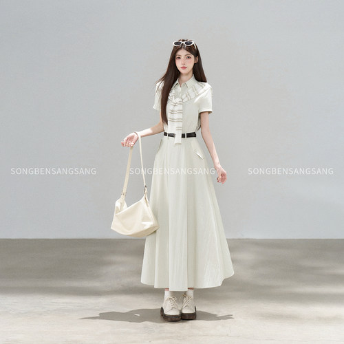 学院风披肩短袖收腰显瘦A字裙子