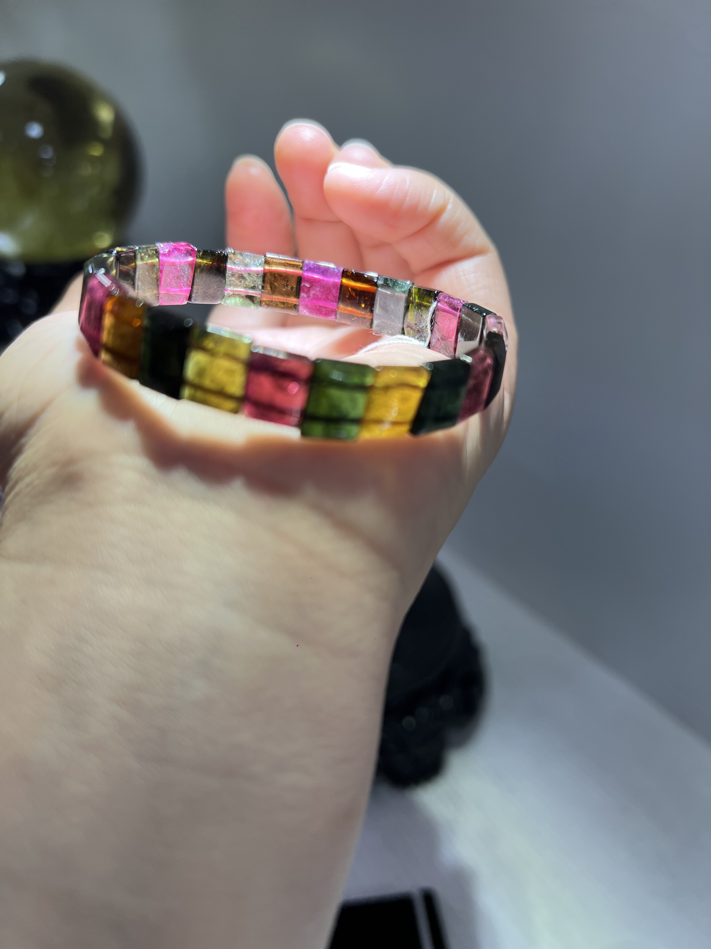 天然碧玺手牌手排手链单圈彩色晶体好甜美糖果男女款节日礼物