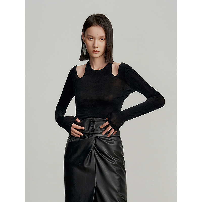 秋季套头醋酸挂脖打底露背针织衫