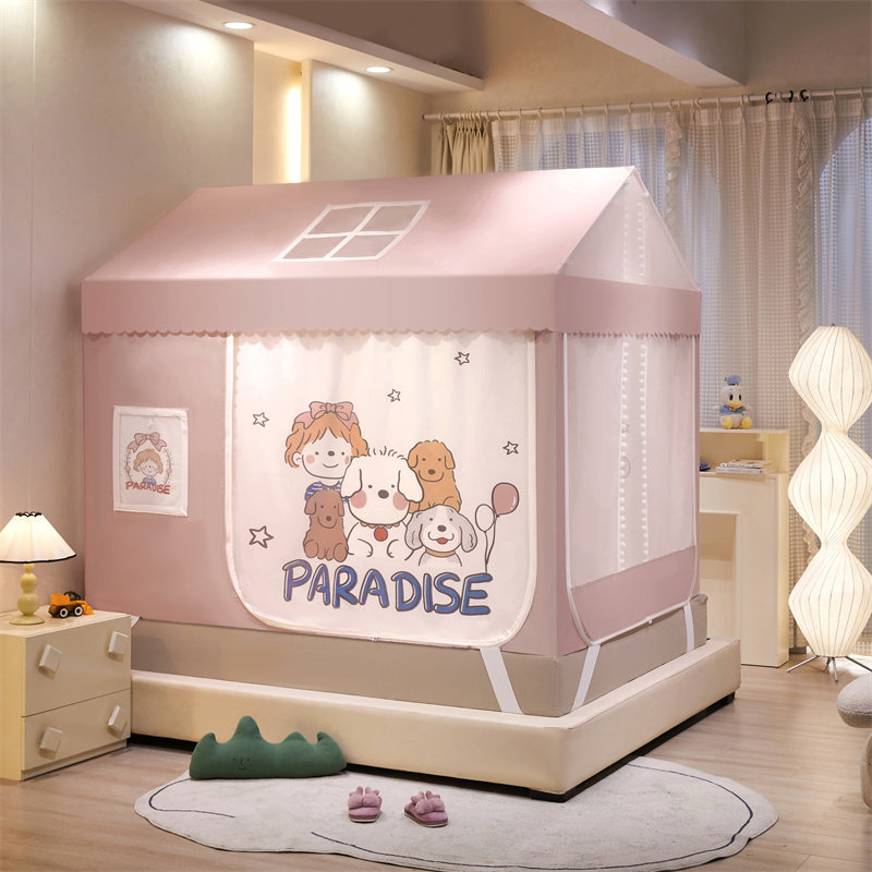 卡通女孩防隐私小房子趣味防摔蒙古包蚊帐儿童房全底床上帐篷遮光