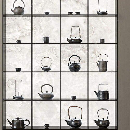 新中式茶室氛围布置摆件样板间茶空间茶柜茶具铸铁茶壶软装饰品