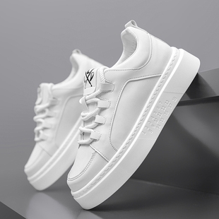 青少年学生小白板鞋 纯黑色休闲小皮鞋 男款 全白色皮面防水运动潮鞋