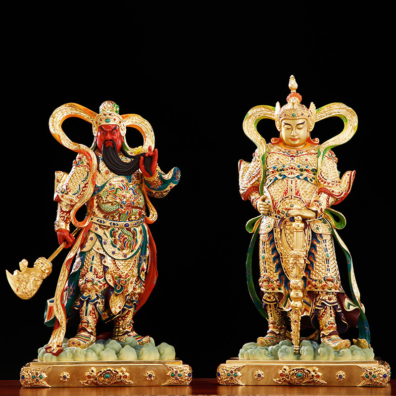 铜雕伽蓝韦陀菩萨佛堂护法神关公伽蓝菩萨韦驮尊天佛像手工彩绘