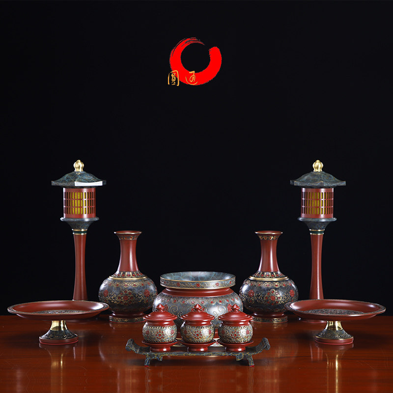 圆通佛具用品大全供具套装供佛铜香炉供水杯供果盘供灯佛堂供奉