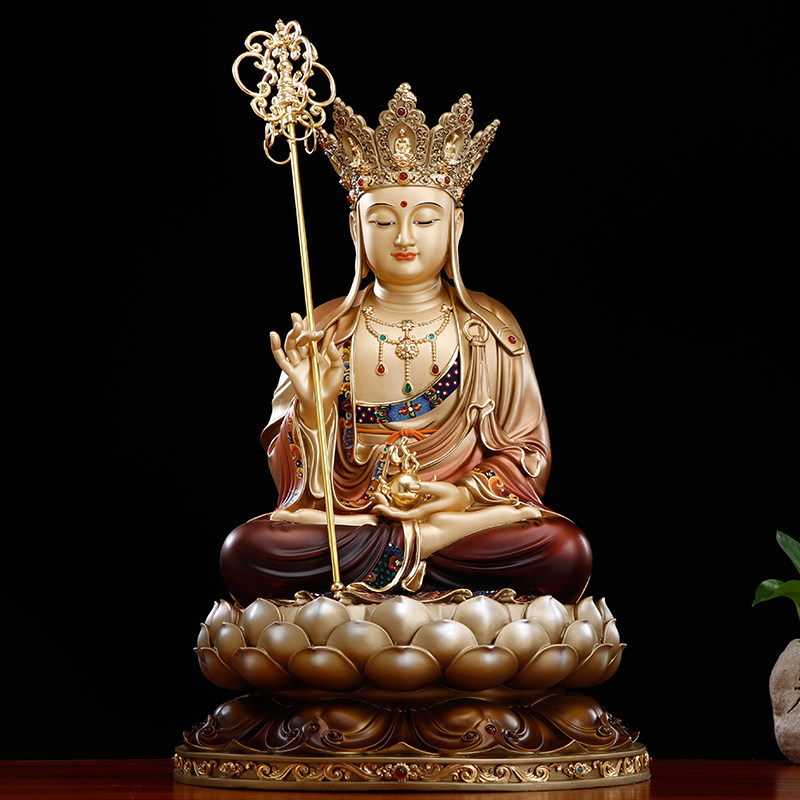 圆通佛具地藏王菩萨纯铜手工彩绘地藏像家用供奉地藏王佛像摆件