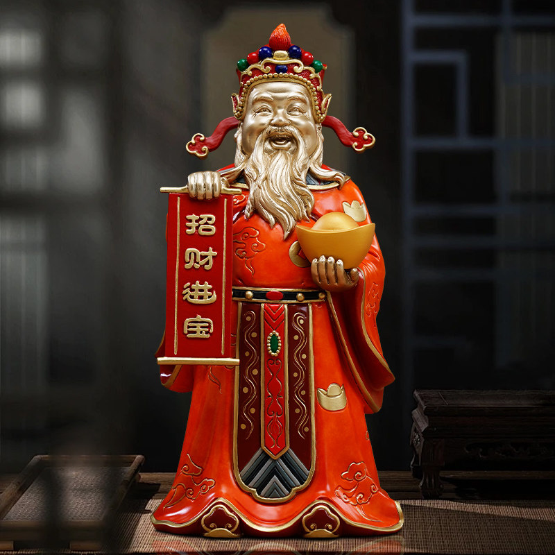 纯铜财神爷摆件家用小号财神佛像办公室招财供奉神像店铺开业送礼