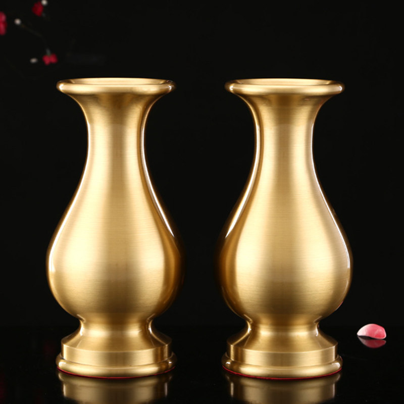 圆通佛具用品供佛花瓶佛前供瓶纯铜插花瓶佛堂供奉观音财神供花