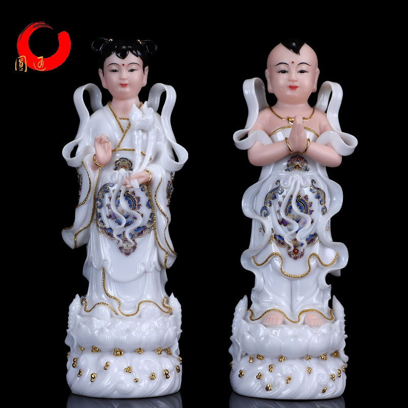 善财童子佛像汉白玉龙女金童玉女观音菩萨弟子家用供奉童男女摆件