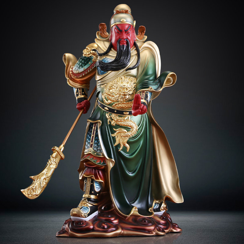 关公摆件 客厅关二爷神像 纯铜关公财神招财镇宅关羽大刀剑指关公