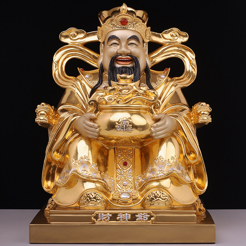 台湾纯铜财神爷佛像招财家用店铺公司文财神神像摆件高温铜彩财神