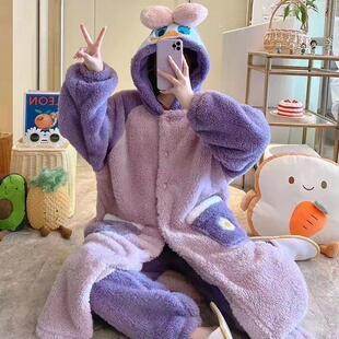 秋冬季法兰绒两件套装加厚珊瑚绒女睡衣可外穿睡裙学生长袖家居服