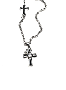 宥见归来品牌双层十字架小众个性项链暗黑时尚