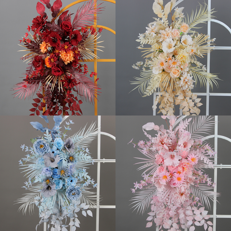 婚庆仿真花艺背景装饰柚子叶挂花红色系森系婚礼点花架角花路引花