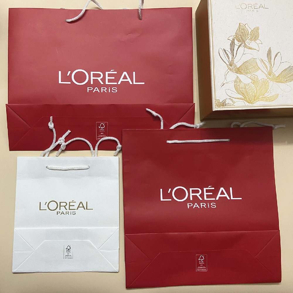 包邮 欧莱雅礼品袋 手提袋子纸袋礼盒袋化妆品袋大号专柜正品白红