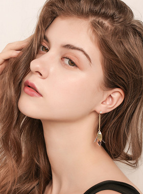 925银树叶耳环女2025年新款潮长款气质流苏ins耳饰