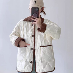 特大码300斤撞色翻领菱格羽绒棉衣服女装秋冬设计感学院轻薄外套2