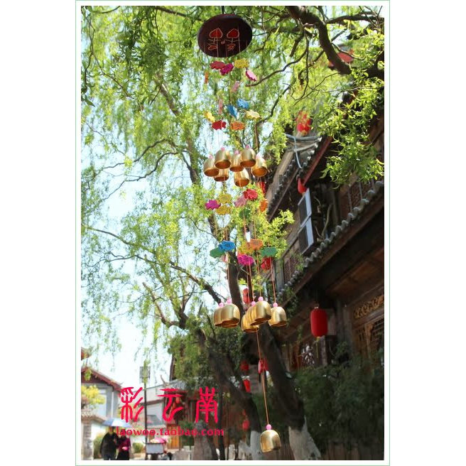 纳西风铃 15个纯铜铃铛 木质五彩小鱼 木雕东巴文 丽江文创饰品