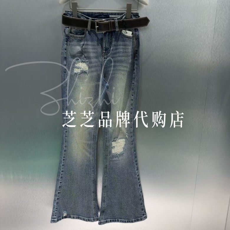 RL91302037原1399双皇冠专柜正品2025冬摩登复古磨破牛仔喇叭裤