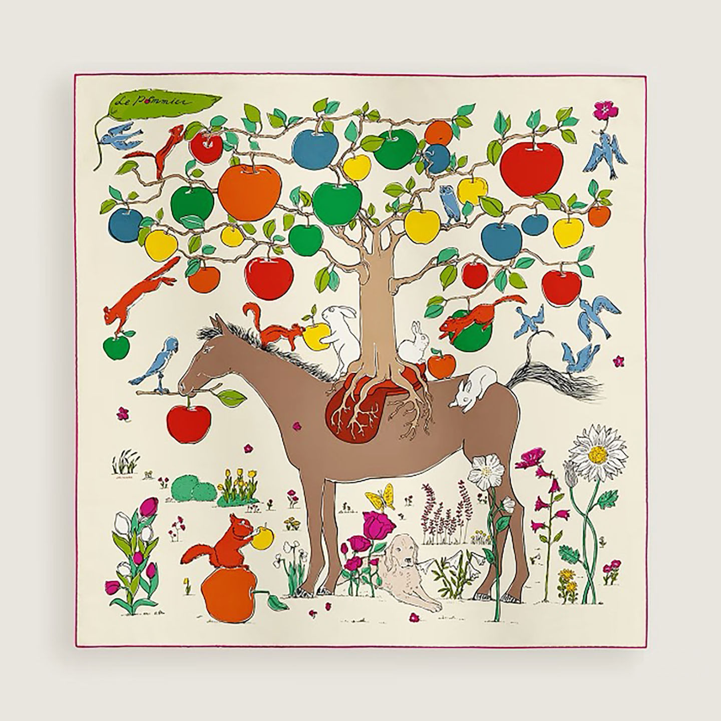 H26年新款马鞍上苹果树 原版纯真丝90大方巾桑蚕丝巾披肩裱框围巾