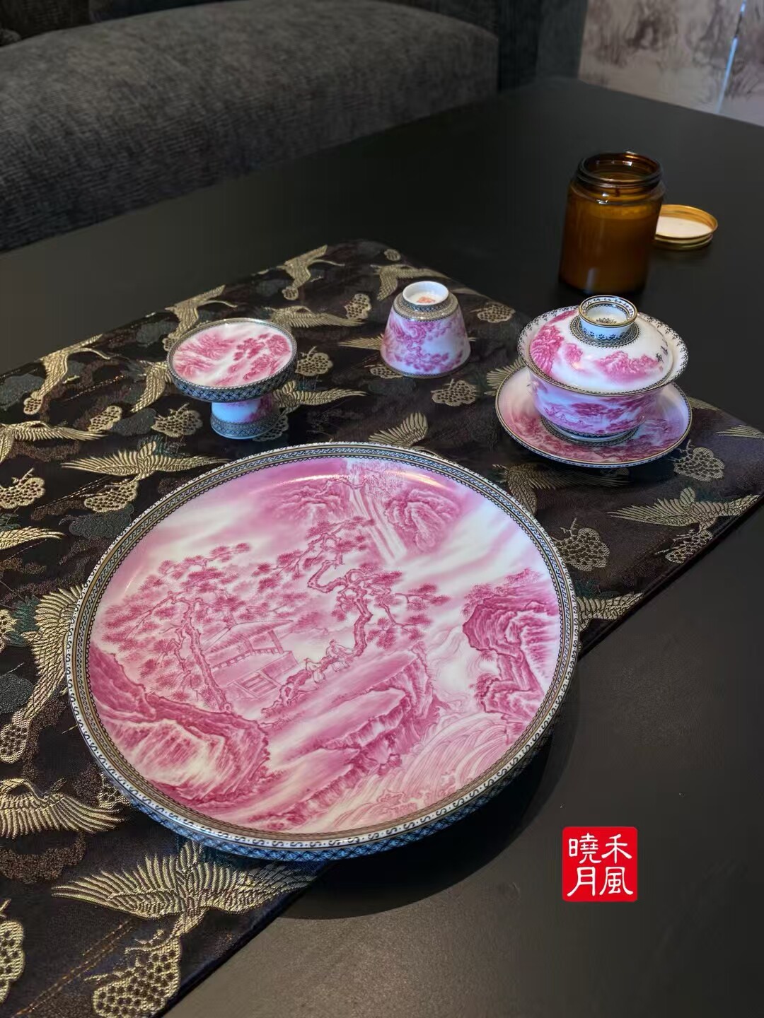潮爸小龙哥同款禾风晓月玛瑙红山水套组主人杯