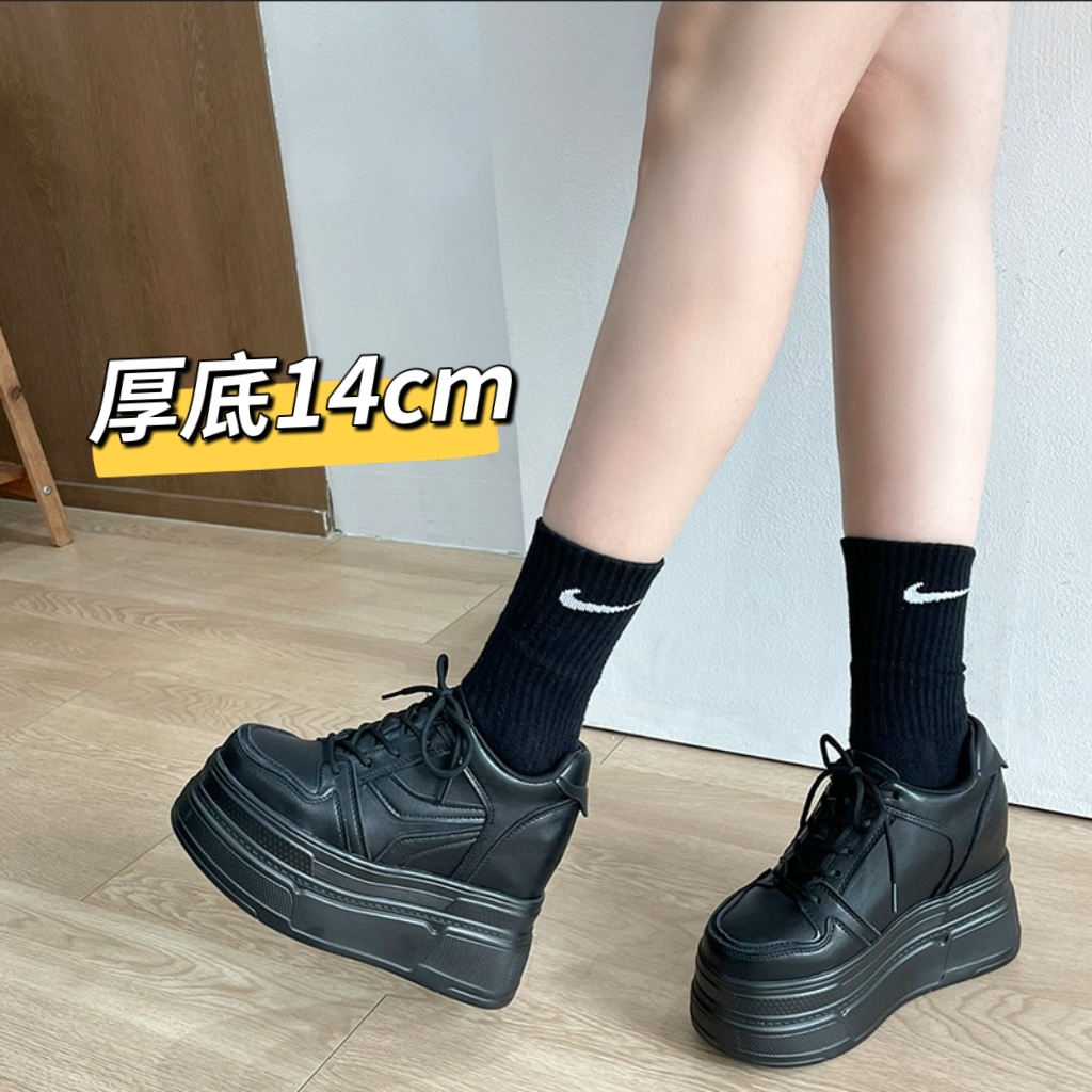 14cm黑色隐形内增高小个子厚底鞋