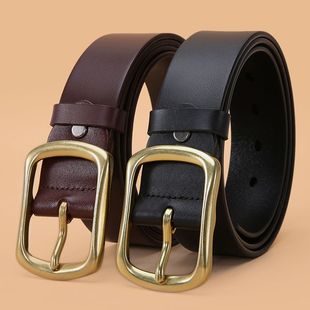 头层牛皮铜扣男士 带男潮流 腰带手工针扣宽皮带青少年休闲配牛仔裤