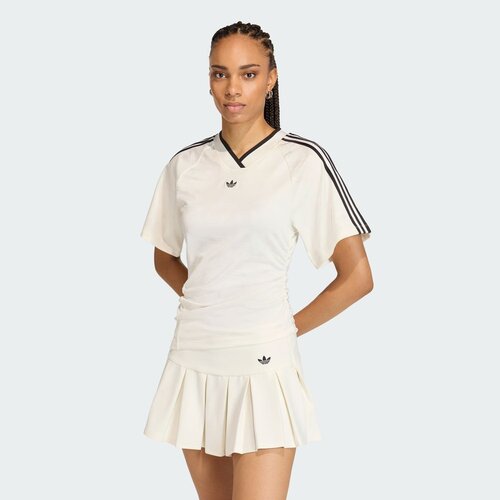 adidas阿迪达斯三叶草女子球衣风V领修身运动休闲短袖T恤KC9122