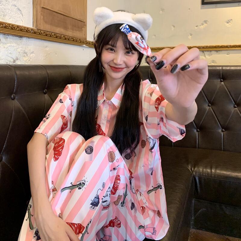 Real shot real price cartoon printed housewear best friend long Shorts PAJAMAS suit