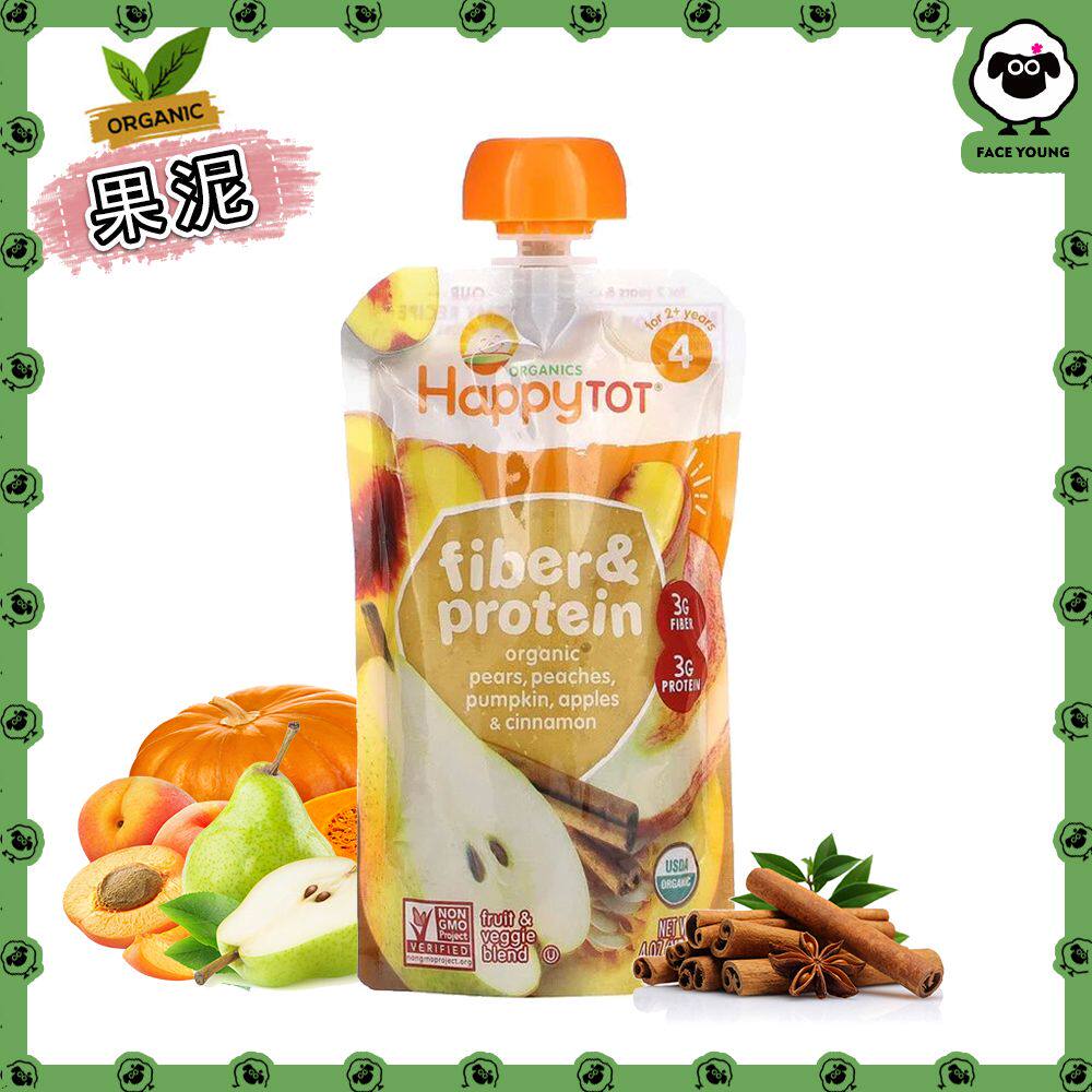 禧贝香港进口HappyTot有机梨桃子南瓜苹果肉桂纤维蛋白质果泥113g